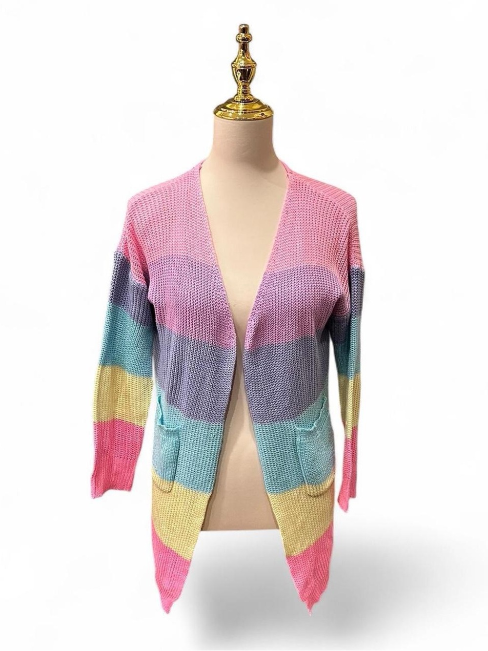 Pastel Striped Open-Front Women’s Cardigan Sweater